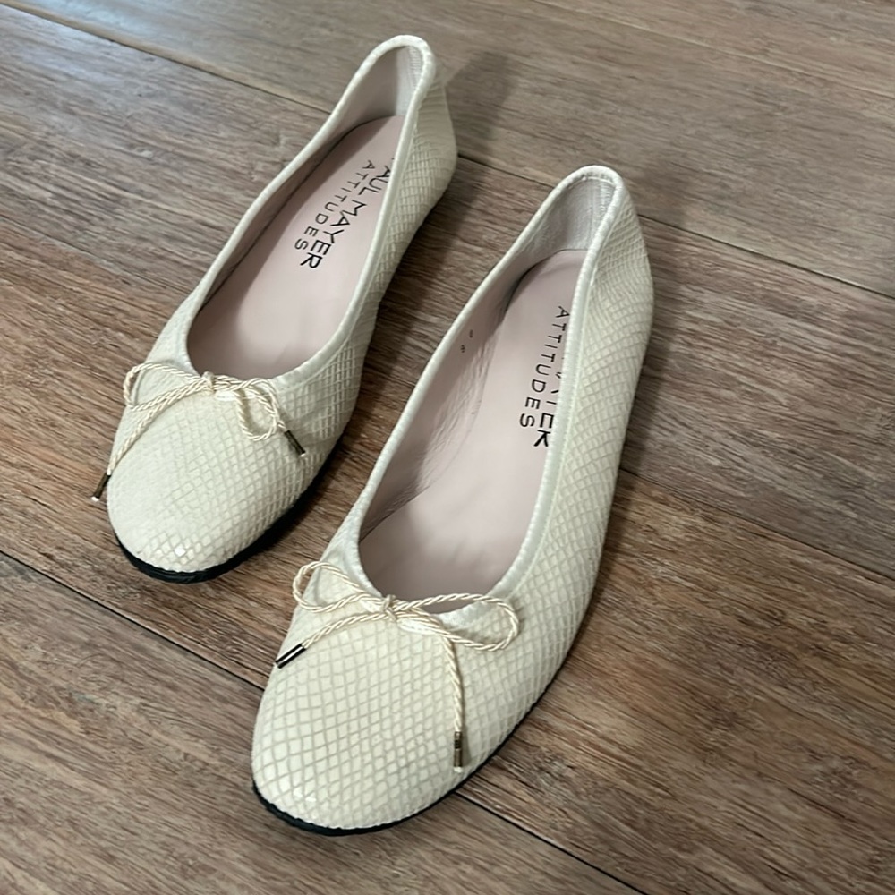 Paul Mayer Attitudes Ballet Flats Ivory Snake